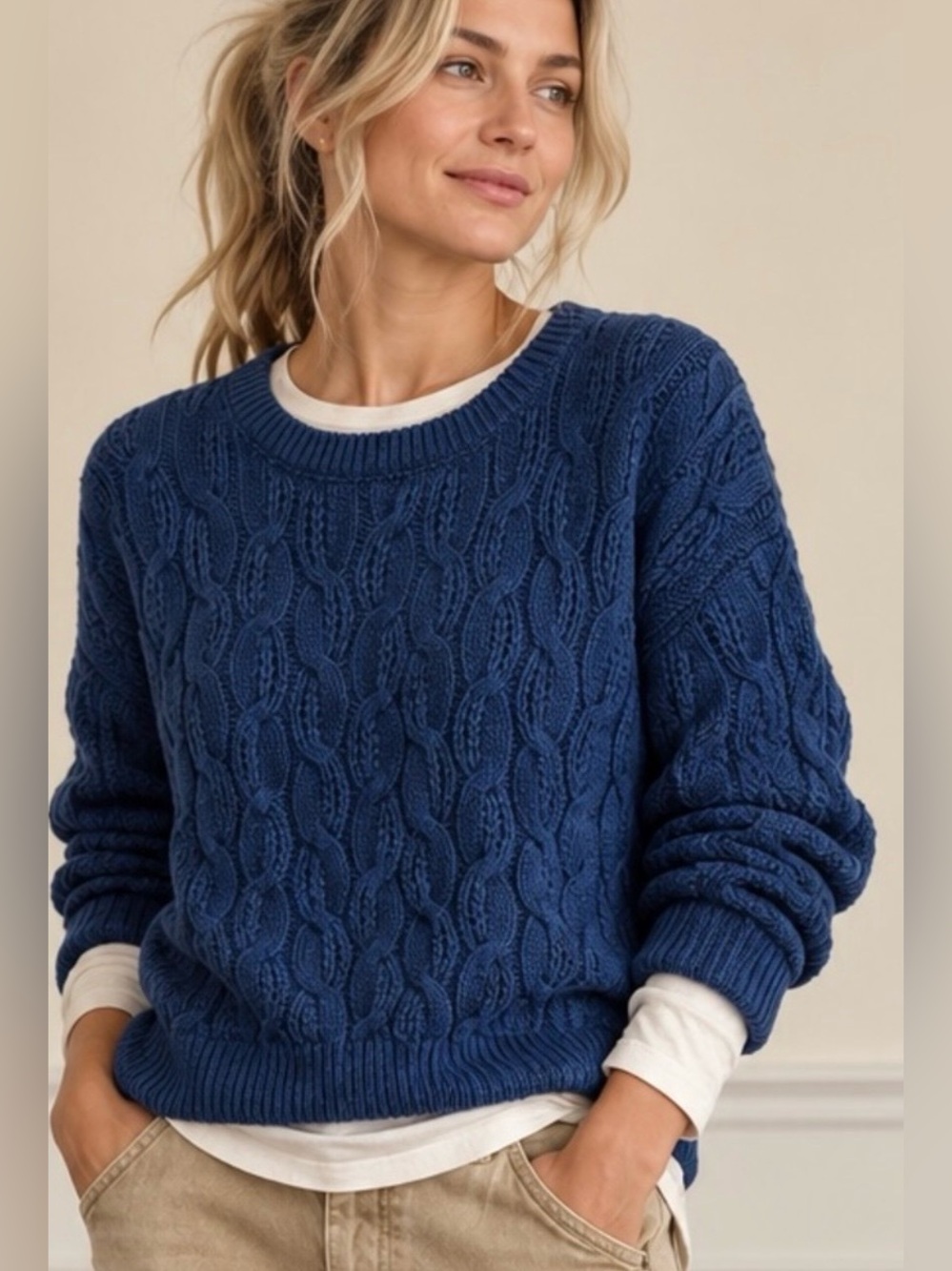 NWT - Cider Navy Cable Knit Pullover Sweater